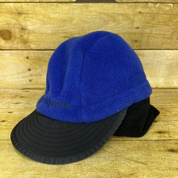 Patagonia Duckbill Synchilla Fleece Hat Cap Vintage Ear Flap Buckle Blue Medium - Picture 1 of 7